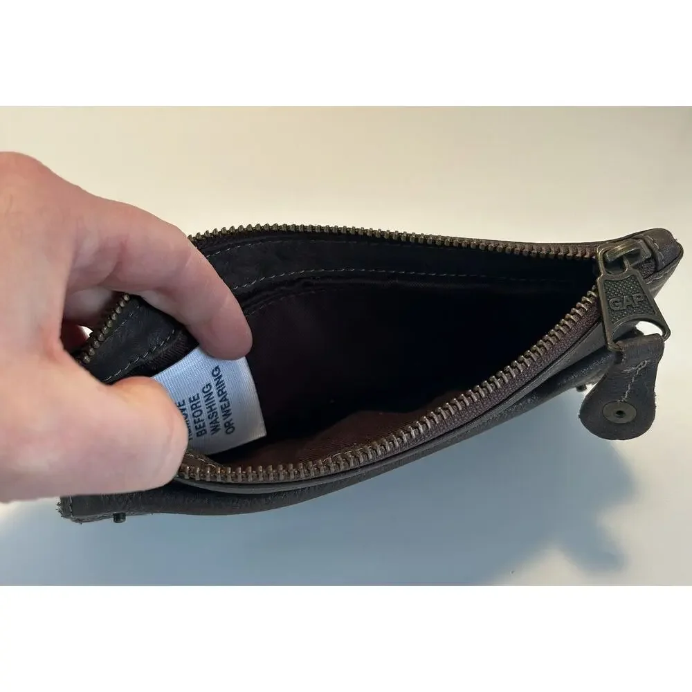 Vintage Gap Jeans Brown Leather Wallet Card Coin Holder Zipper - Picture 3 of 4